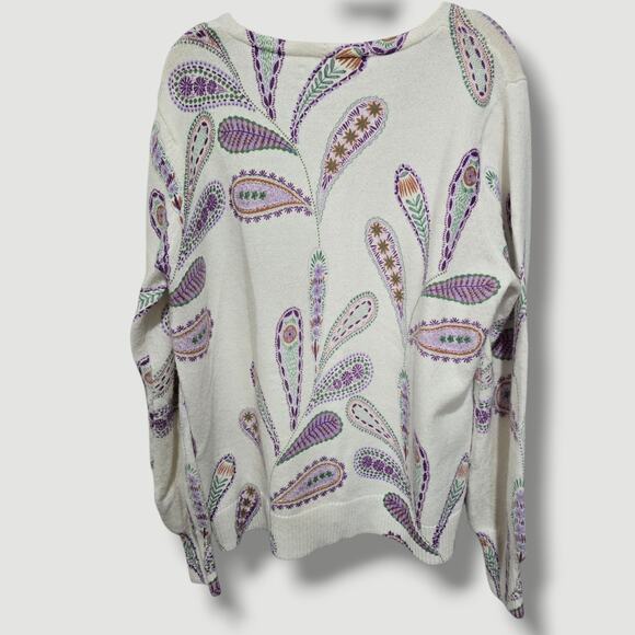 Ann Taylor LOFT Women’s Paisley Print V-Neck Sweater XL Cotton Blend - Picture 2 of 7